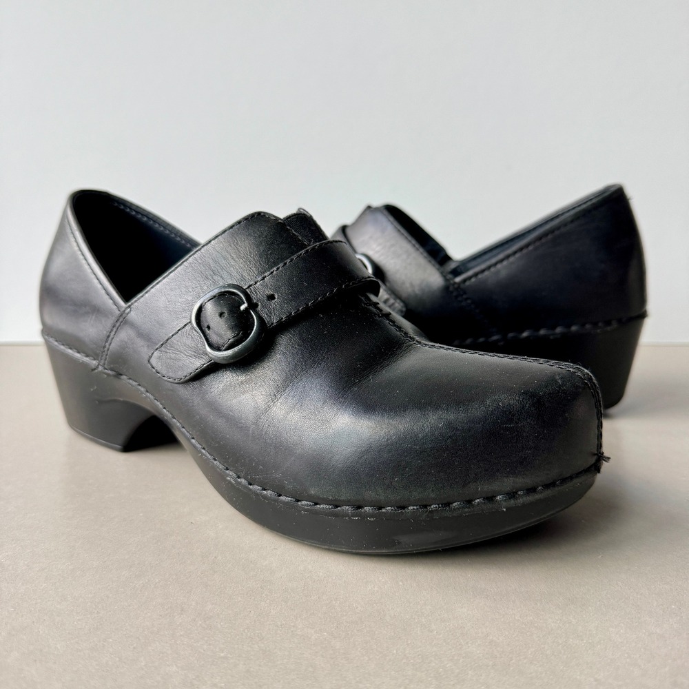 Dansko Tamara Leather Buckle Strap Clogs‎ EU 41 US 10.5 Black Comfort Nursing